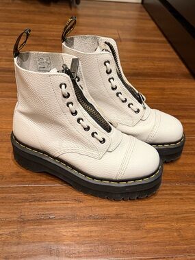 Dr. Martens White Leather Platform Zip Lace-Up Boots